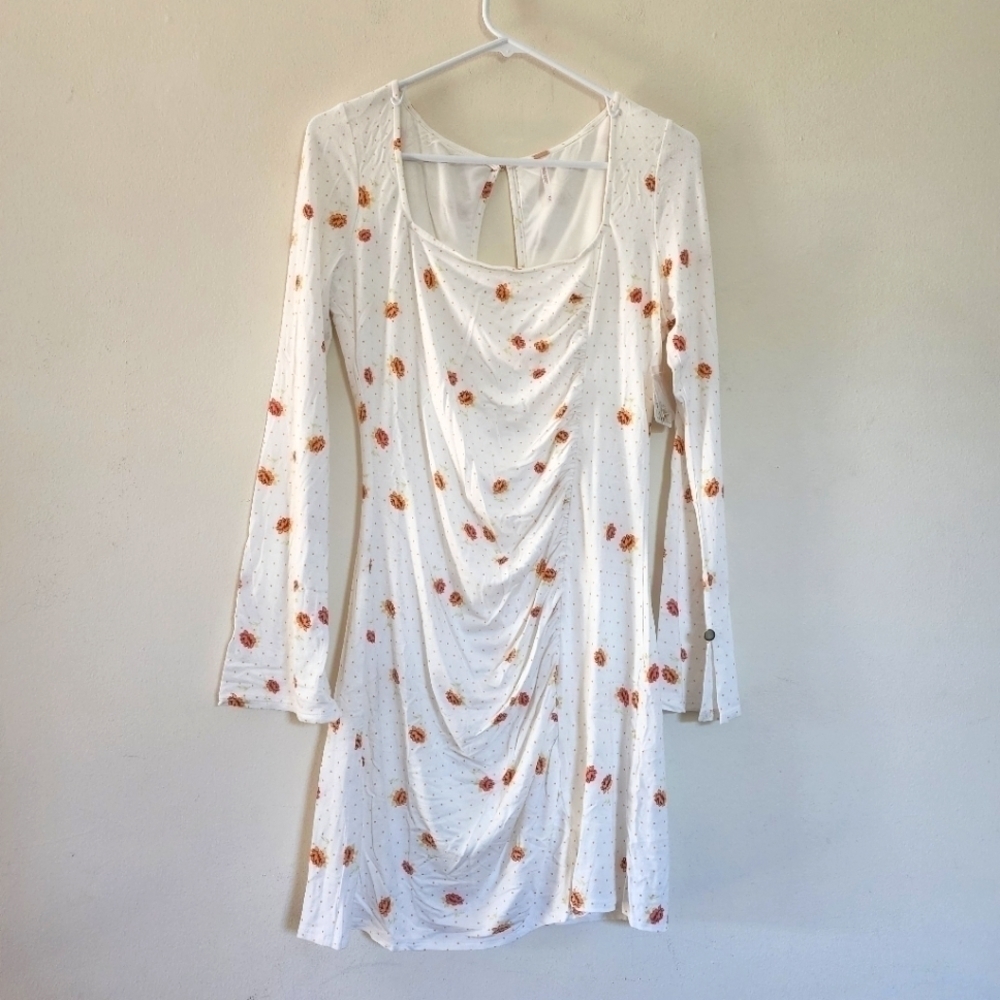 Free People Celia mini Dress, square neck micro polka-dot and flowers size med